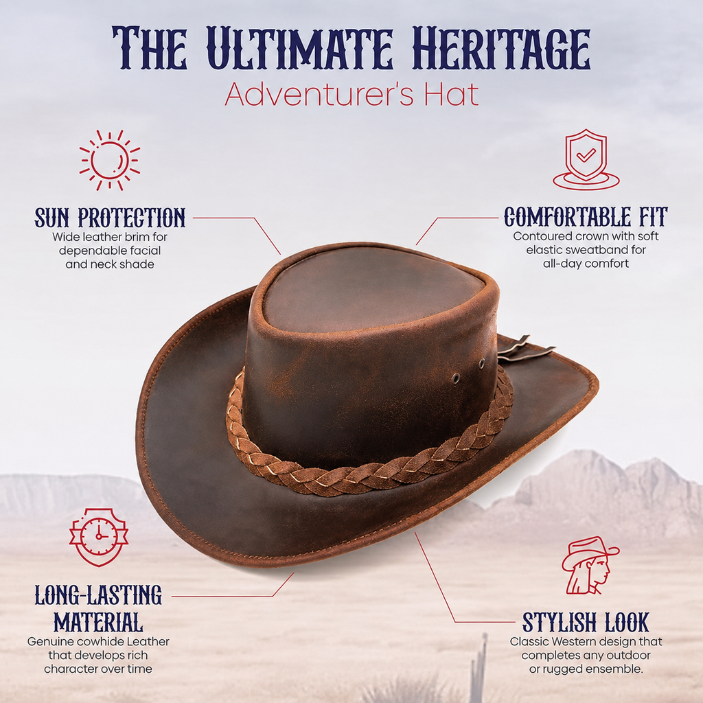 Genuine Leather Cowboy Hat for Men & Women - Western Style, M & L Sizes