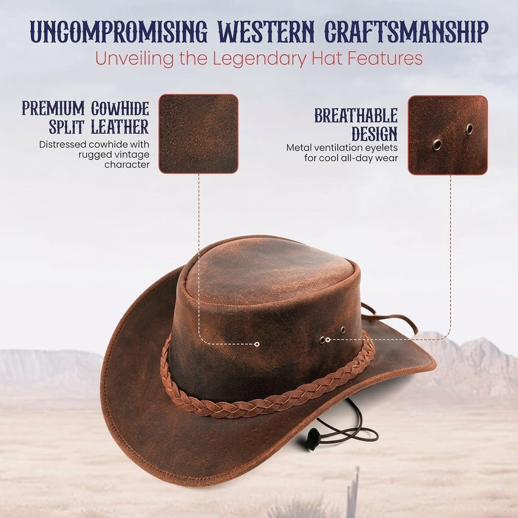 Genuine Leather Cowboy Hat for Men & Women - Western Style, M & L Sizes