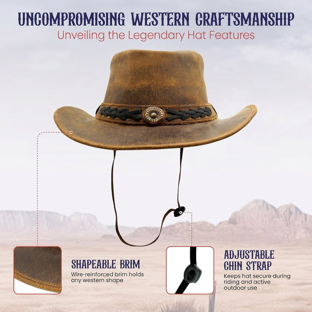 Vintage Brown Leather Cowboy Hat – Ranch Rodeo Series, S-XXL Sizes