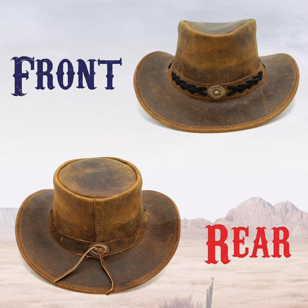 Vintage Brown Leather Cowboy Hat – Ranch Rodeo Series, S-XXL Sizes