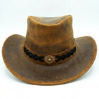 Vintage Brown Leather Cowboy Hat – Ranch Rodeo Series, S-XXL Sizes