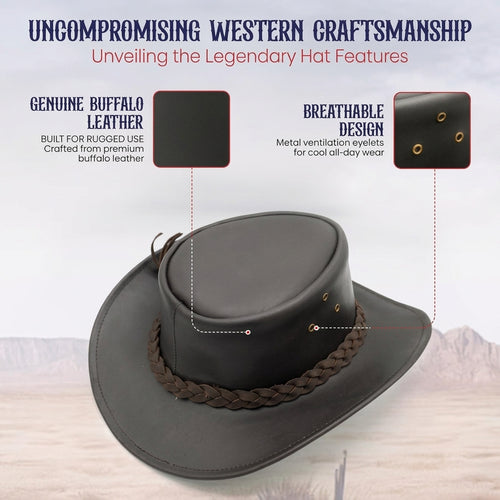 Genuine Buffalo Leather Cowboy Hat – Western Outback Hat for Men & Women