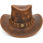 Distressed Brown Leather Cowboy Hat for Men & Women – Western Cowhide