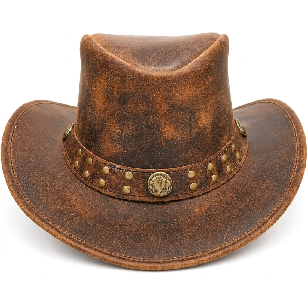 Distressed Brown Leather Cowboy Hat for Men & Women – Western Cowhide