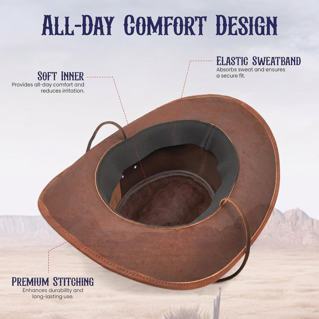 Distressed Brown Leather Cowboy Hat for Men & Women – Western Cowhide