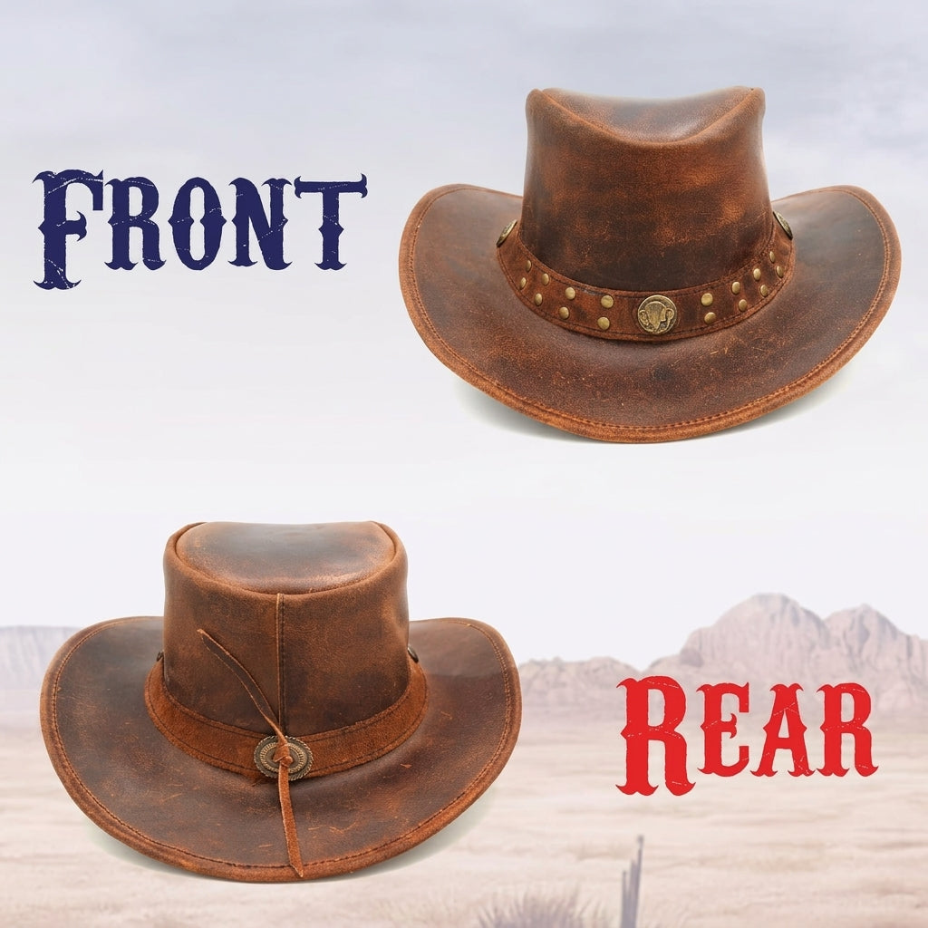Distressed Brown Leather Cowboy Hat for Men & Women – Western Cowhide