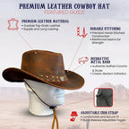 Distressed Brown Leather Cowboy Hat for Men & Women – Western Cowhide