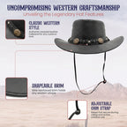 Genuine Split Cow Leather Cowboy Hat – Black Western Outback Style for Men & Women, Handcrafted Leather
