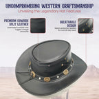 Genuine Split Cow Leather Cowboy Hat – Black Western Outback Style for Men & Women, Handcrafted Leather