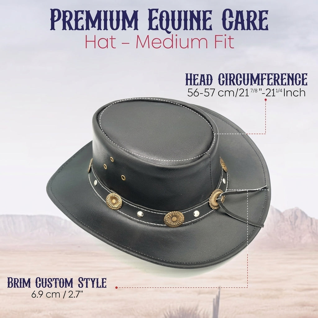 Genuine Split Cow Leather Cowboy Hat – Black Western Outback Style for Men & Women, Handcrafted Leather