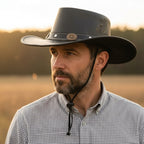 Genuine Split Cow Leather Cowboy Hat – Black Western Outback Style for Men & Women, Handcrafted Leather