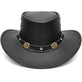 Genuine Split Cow Leather Cowboy Hat – Black Western Outback Style for Men & Women, Handcrafted Leather