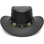 Genuine Split Cow Leather Cowboy Hat – Black Western Outback Style for Men & Women, Handcrafted Leather