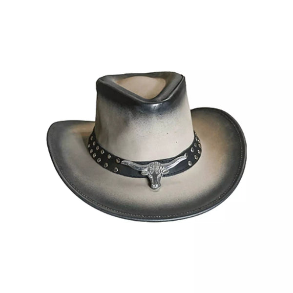 Long Horn Leather Cowboy Hat - Sand Black Ombre Cowhide