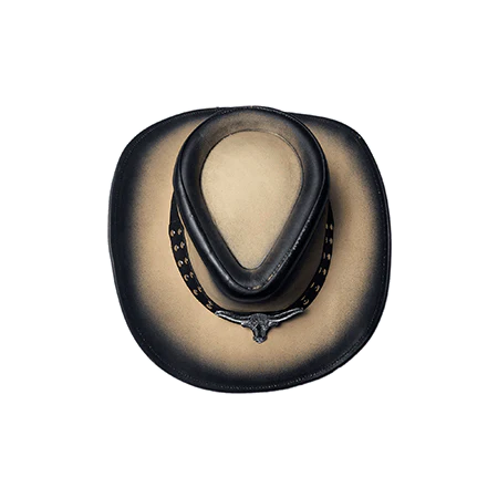 Long Horn Leather Cowboy Hat - Sand Black Ombre Cowhide
